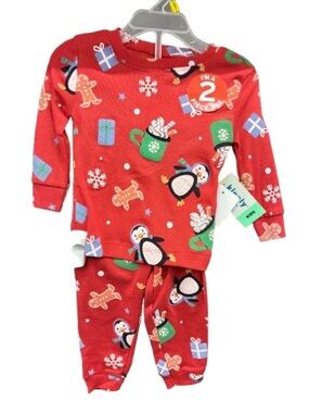 🏀$10🏀 NEW Tight Fit Sleep Set Penguin & Gingerbread Red 12M Infant Unisex